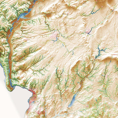 Illinois Topographic Map – Landcover Style Giclée Print