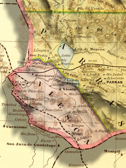 Coahuila, Mexico – Antique Relief Map | Fine Art Print