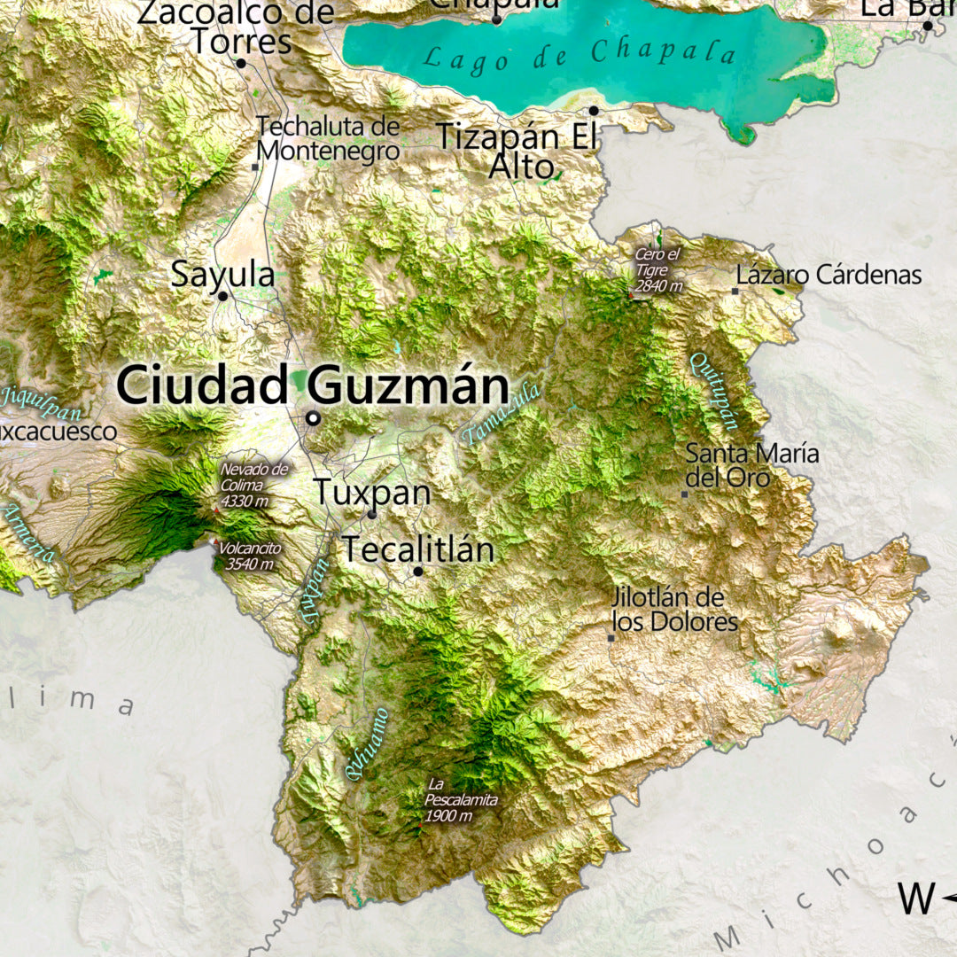 Jalisco, Mexico – Satellite Shaded Relief Map | Fine Art Print