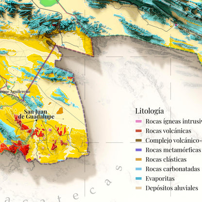 Comarca Lagunera (18 Municipios), México – Geological Shaded Relief Map
