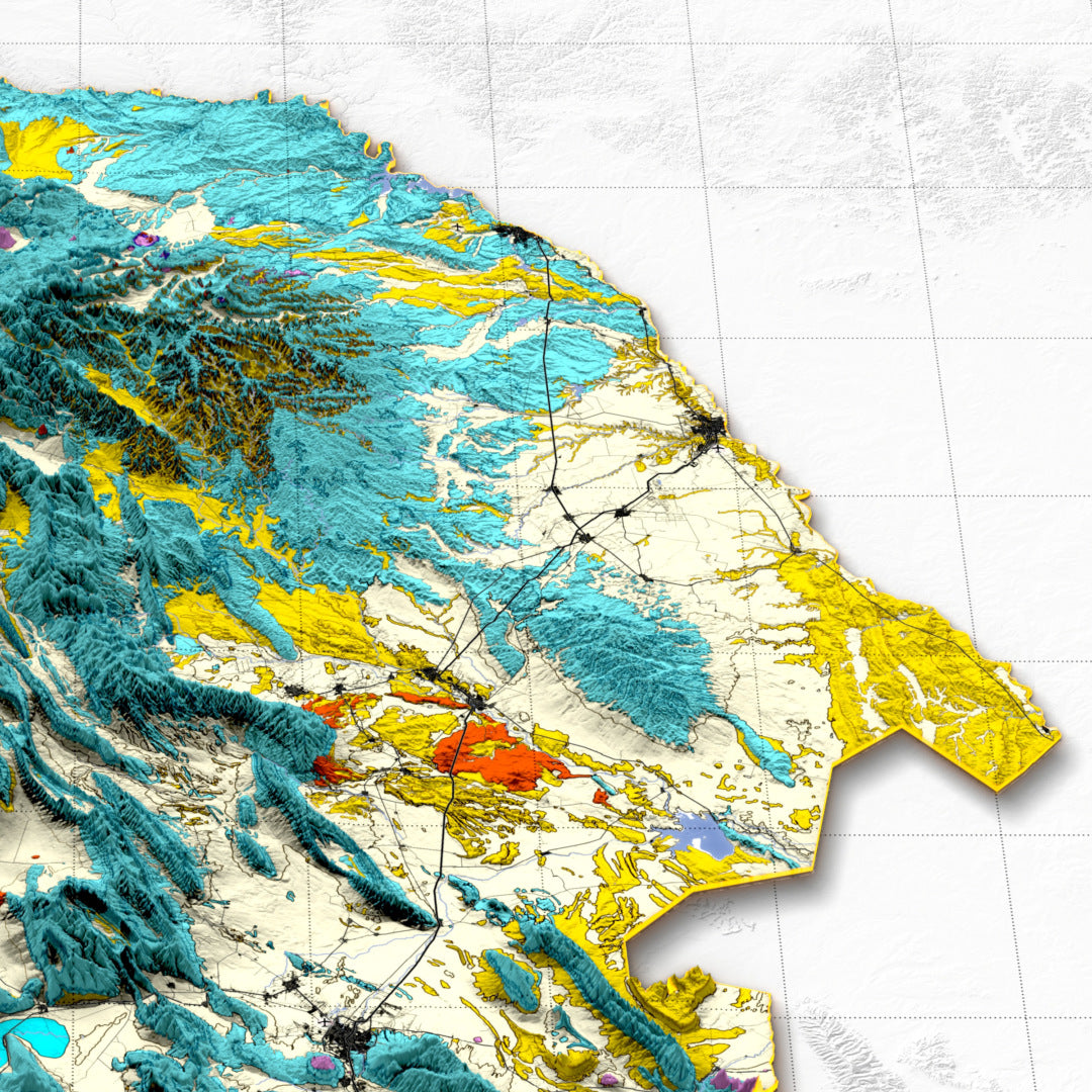 Coahuila, Mexico – 3D Relief Map (Geological)