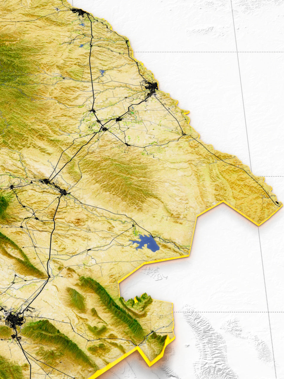 Coahuila, Mexico – 3D Relief Map (Satellite)