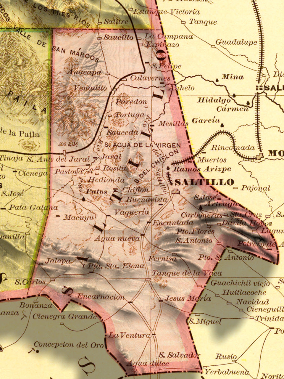 Coahuila, Mexico – Antique Relief Map | Fine Art Print