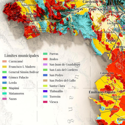 Comarca Lagunera (18 Municipios), México – Geological Shaded Relief Map