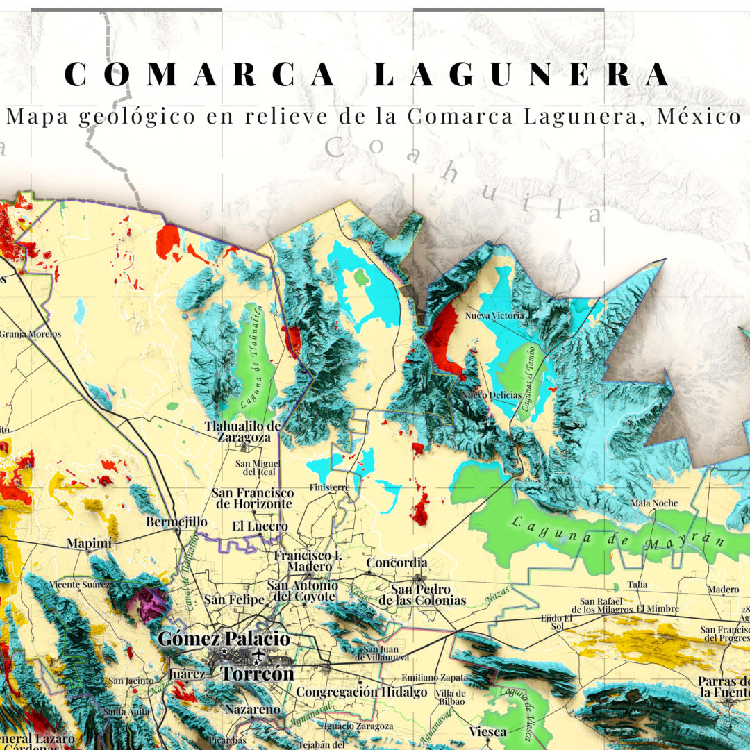 Comarca Lagunera (18 Municipios), México – Geological Shaded Relief Map