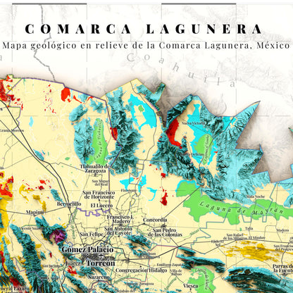 Comarca Lagunera (18 Municipios), México – Geological Shaded Relief Map